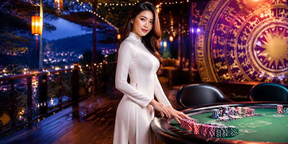 Phụ nữ Đà Lạt mặc áo dài ngồi chơi game bài trực tuyến bên cửa sổ