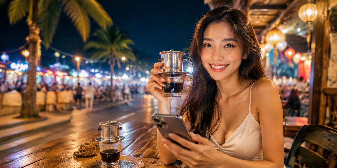 Người dùng tại Nha Trang xem kết quả xổ số trên điện thoại kèm cà phê buổi sáng
